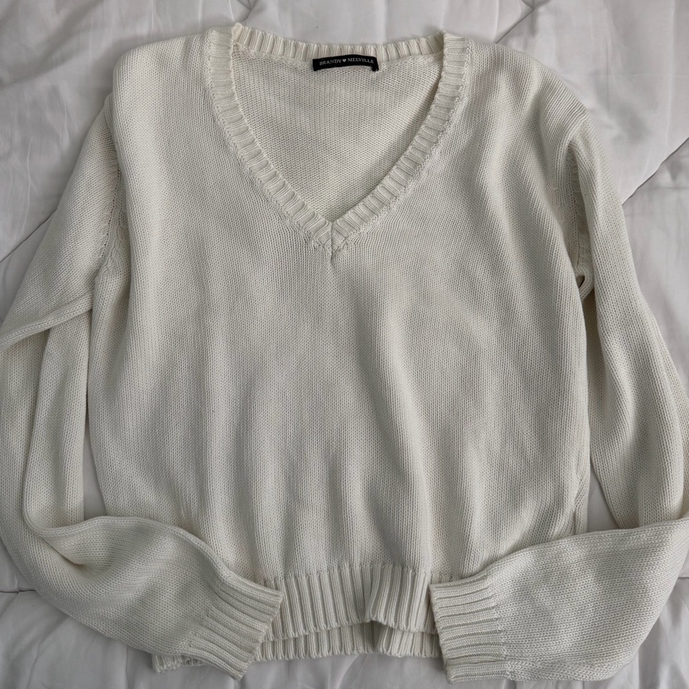 Brandy Melville Cream V-Neck Sweater
